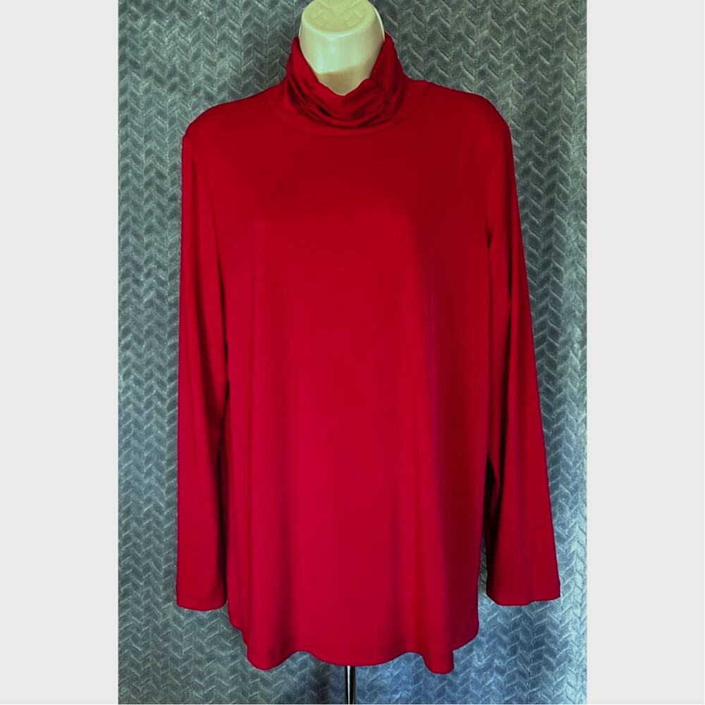 Susan Graver Royal Red Long Sleeve Liquid Knit Mock-Neck Top Comfort Casual